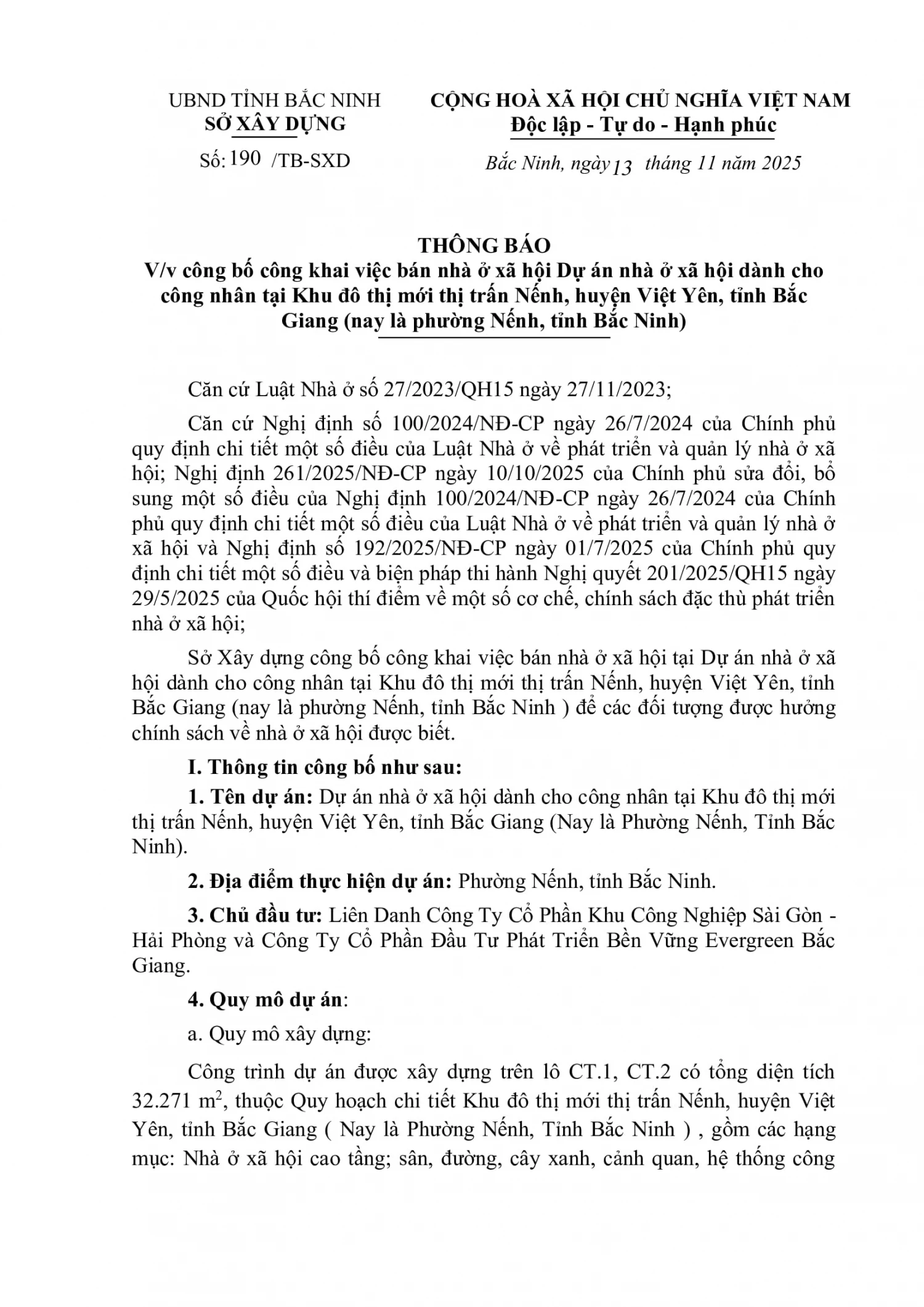 Thông báo Việc bán, cho thuê, cho thuê mua nhà ở xã hội lô CT1, CT2